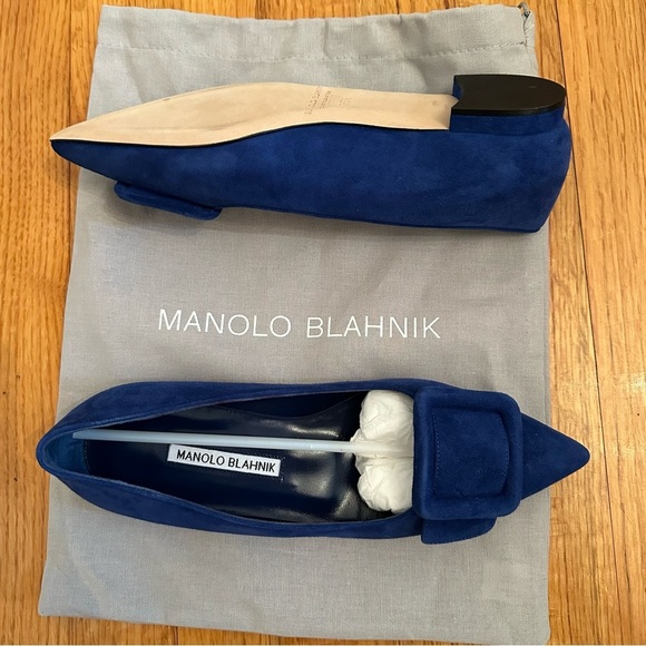Manolo BLAHNIK MAYSALEPUMPFLAT Blue Suede Size 35 1/2 - Picture 4 of 17